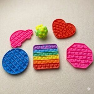 Sensory Pop It Fidget Toy Bundle 6 Piece Lot Rainbow Heart Car Circle Square